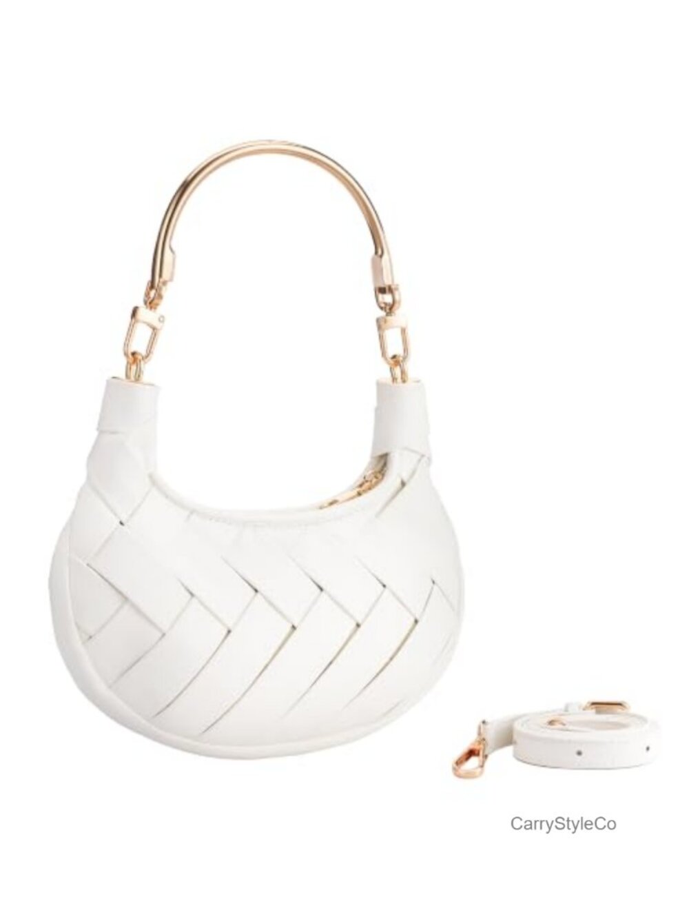 Woven Faux Leather Crescent Bag Adjustable Strap Shoulder Purse